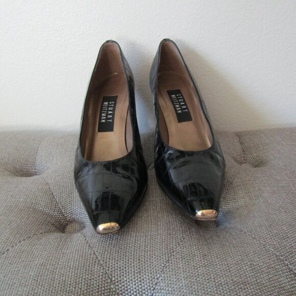 Stuart Weitzman  Gold-Tone Metal Detail Pumps - Picture 4 of 8